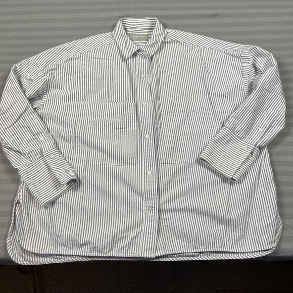 Everlane Shirt Mens Medium Gray Stripe Button Up Organic Cotton Long Sleeve - Picture 1 of 12